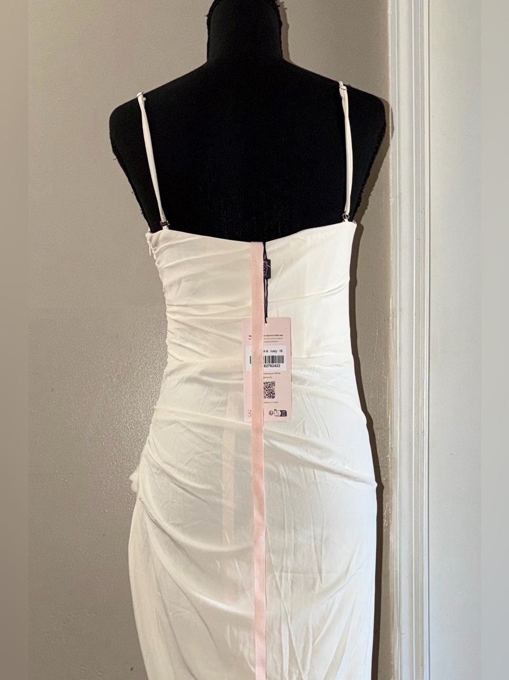 Oh Polly Aveline Strapless Draped Floral Appliqué Maxi Dress Ivory US 6 - Picture 6 of 7